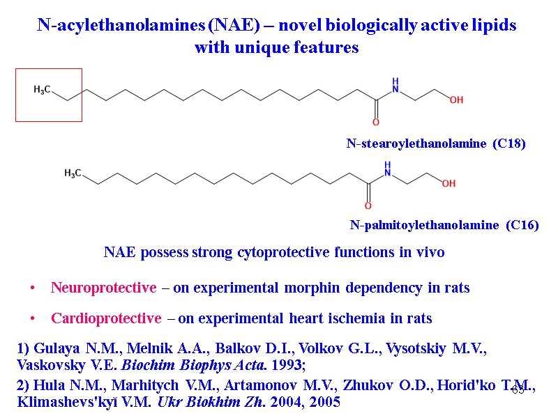 63 N-acylethanolamines (NAE) – novel biologically active lipids with unique features 1) Gulaya N.M.,